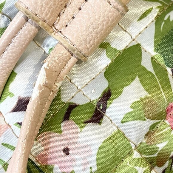 Nicole Miller New York Green Floral Quilted Drawstring Backpack Knapsack‎ Garden - Picture 7 of 8